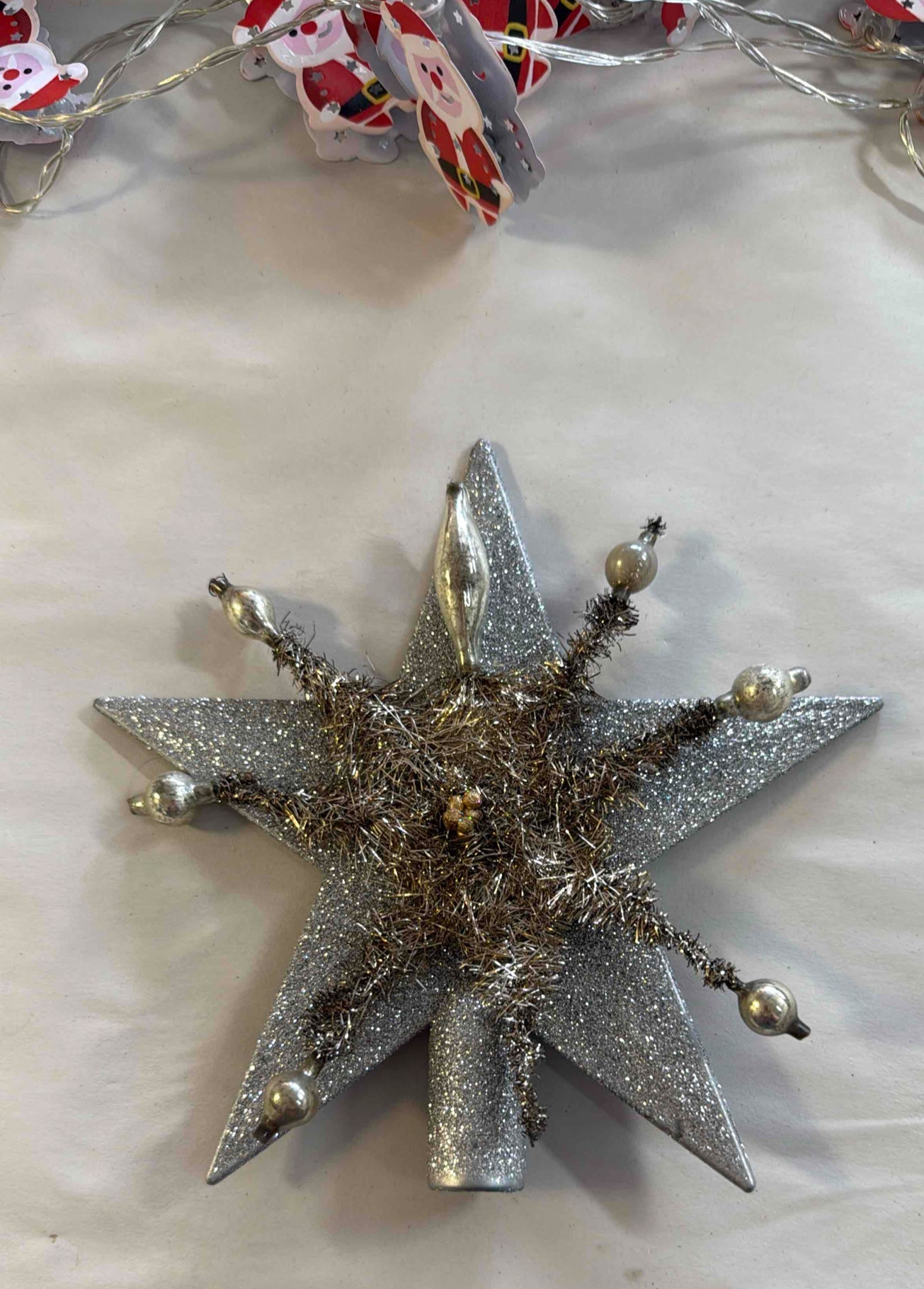 Vintage Silver and Tinsel Star Christmas Tree Topper