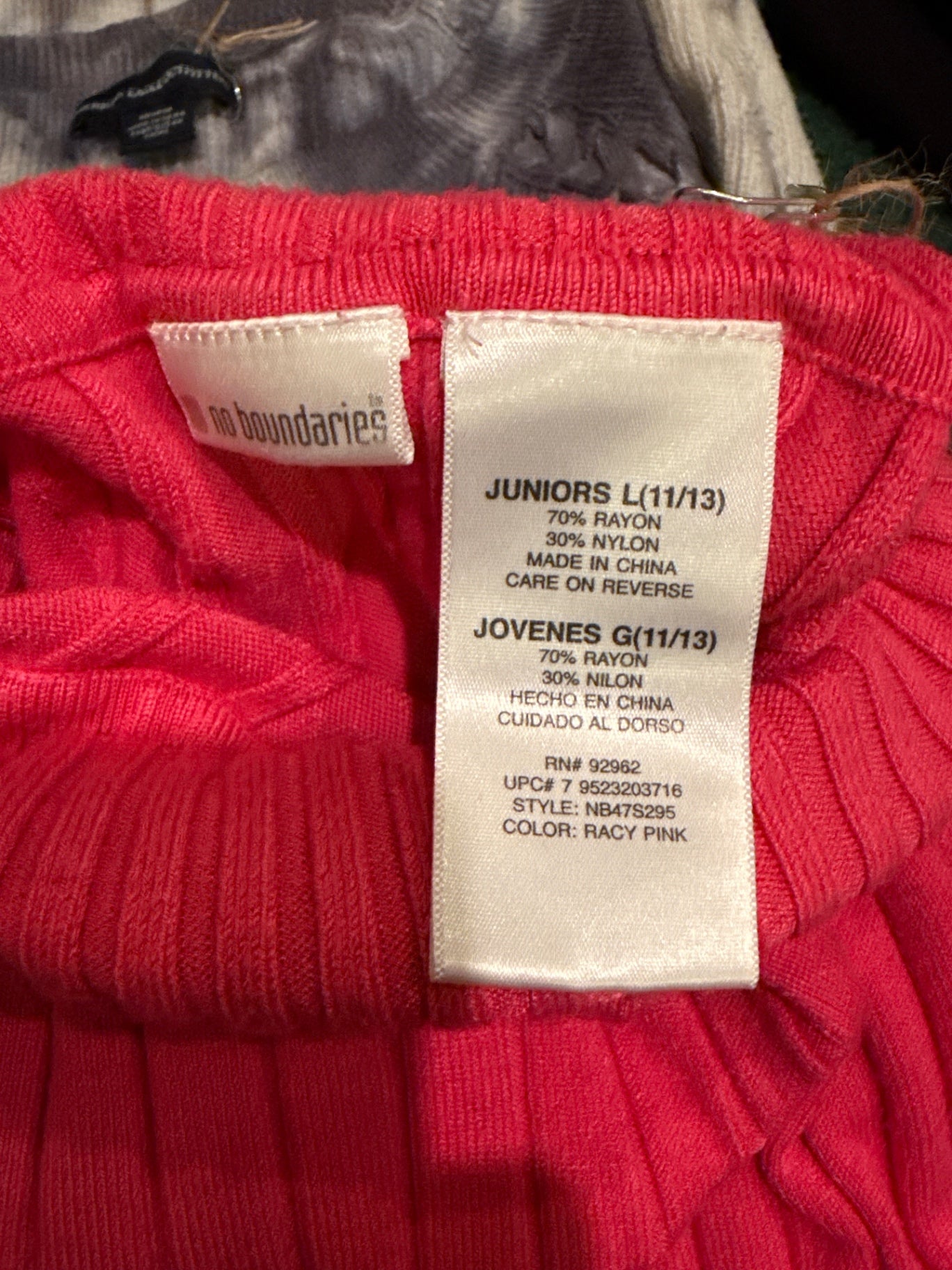 S-no boundaries Hot pink 70% Rayon, 30% Nylon L junior Turtle neck