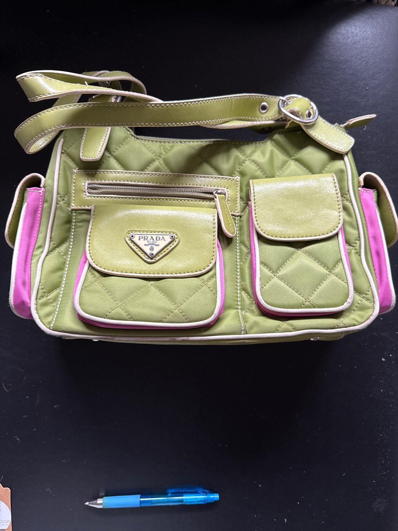 S-Prada Light Green and Pink Synthetic Bag