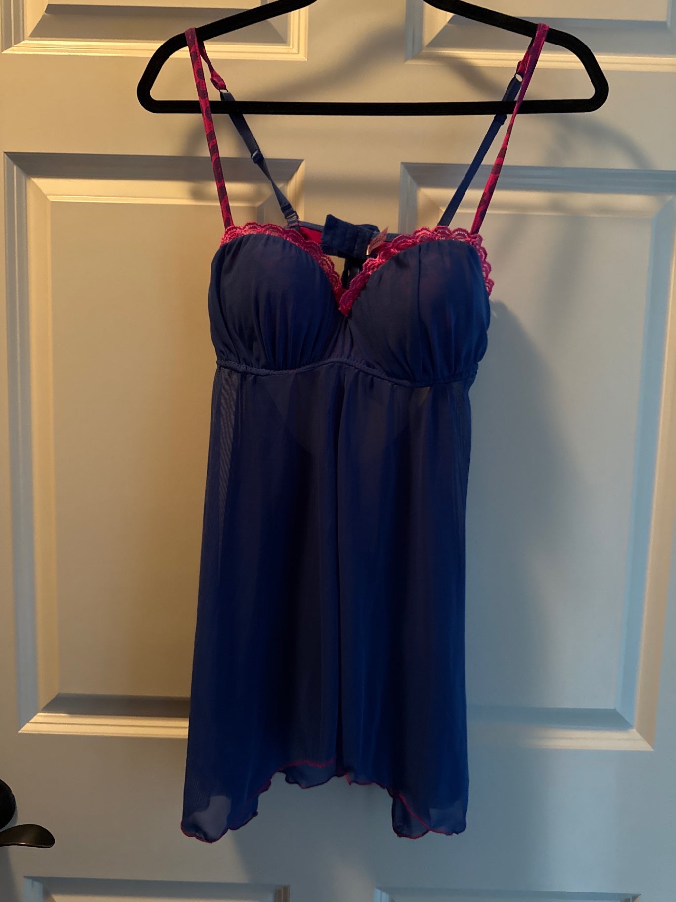 S-Victorias secret Navy blue with pink accents Chiffon and lace Lingerie