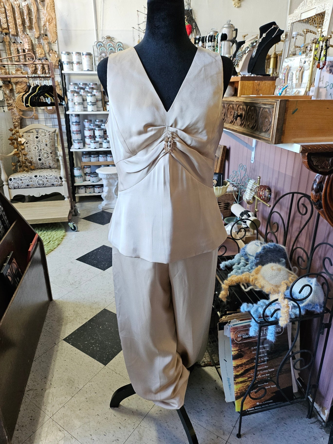 Kasper Beige Fabric (likely cotton or silk blends) 8 Jumpsuit Very good