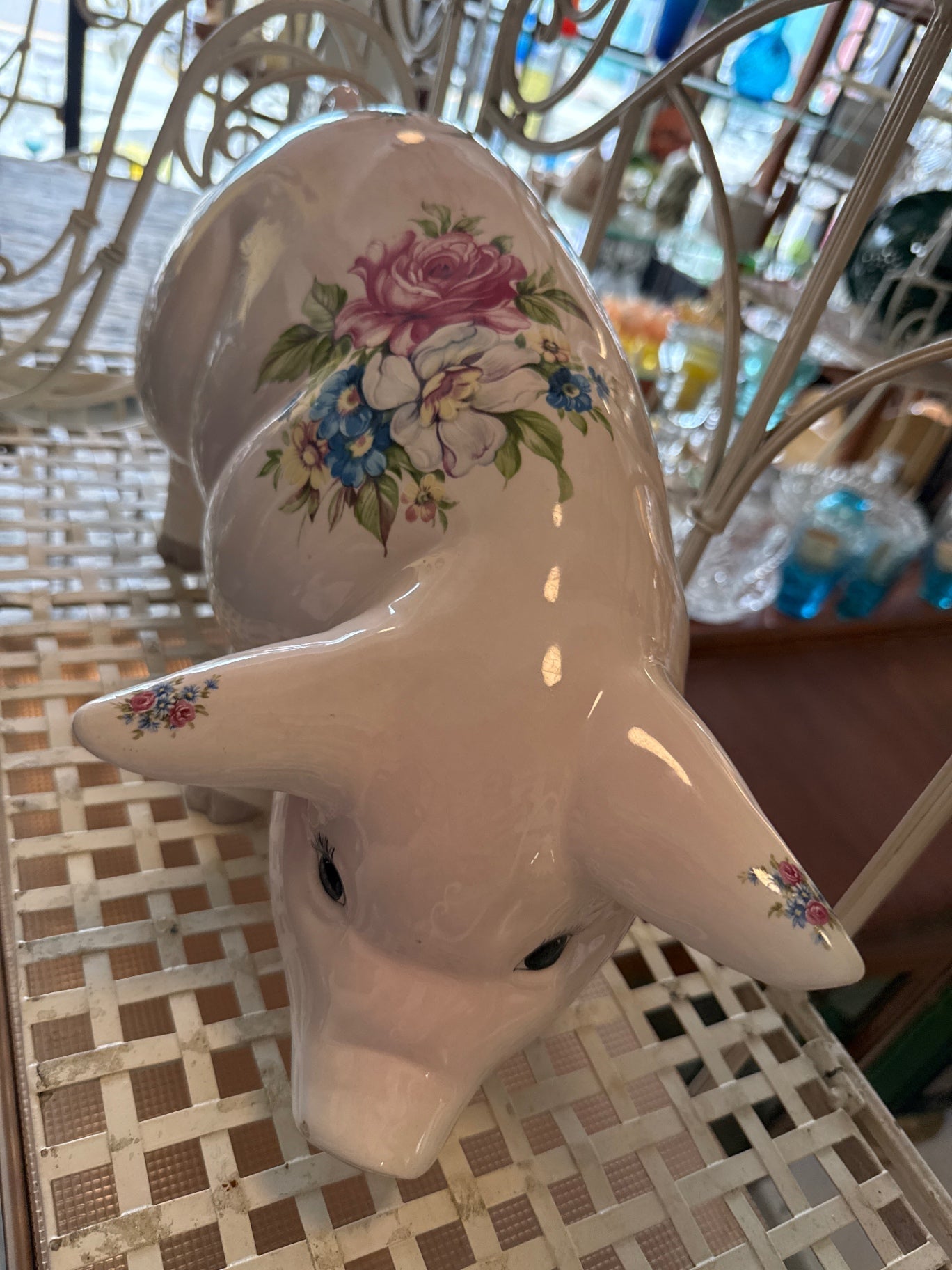 Vintage Floral Ceramic Pig Figurine – Cottage Farmhouse Decor