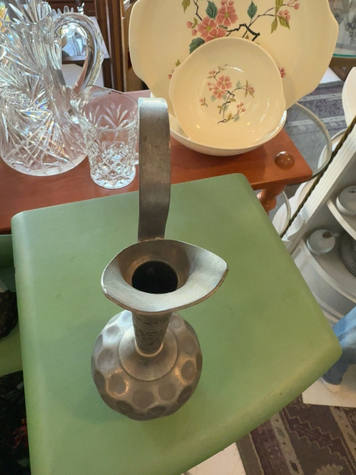 Vintage Hammered Pewter Ewer Bud Vase | Decorative Metal Pitcher | Arts & Crafts Decor