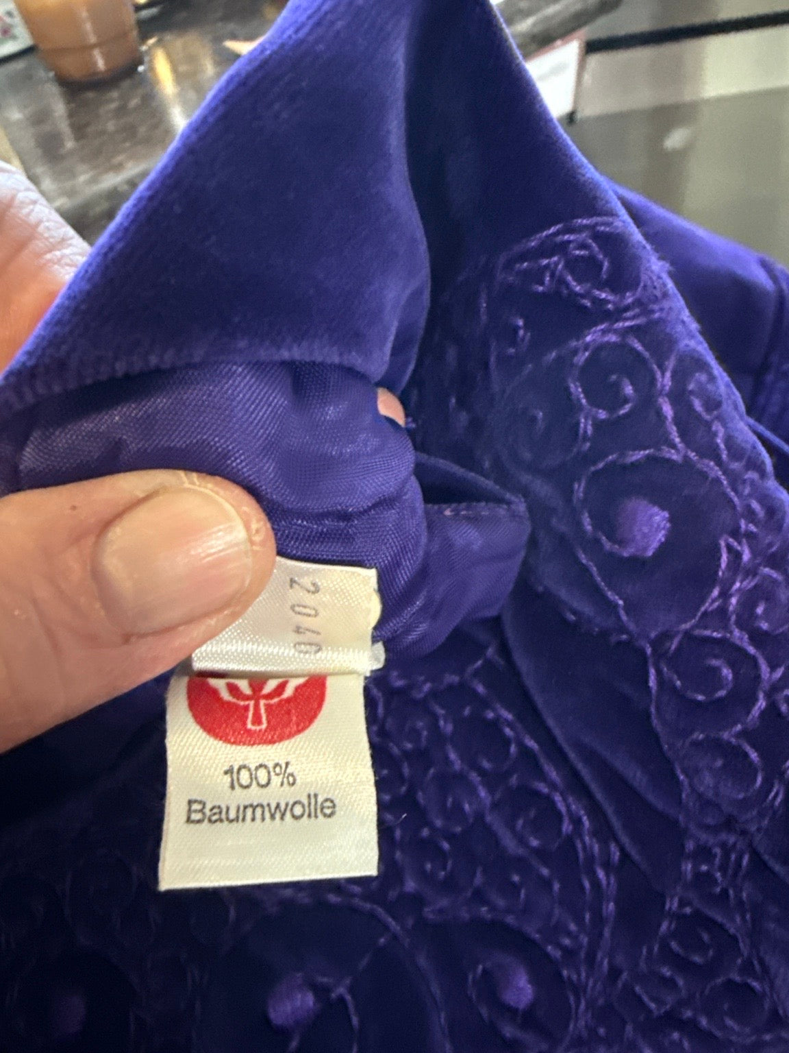 Vintage Royal Purple Velvet Maxi Dress | Embroidered Bodice | 100% Cotton | German Made