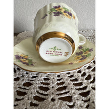 Load image into Gallery viewer, Old Royal Bone China England Pale Yellow with Purple and Yellow Violets Teacup & Saucer #2975