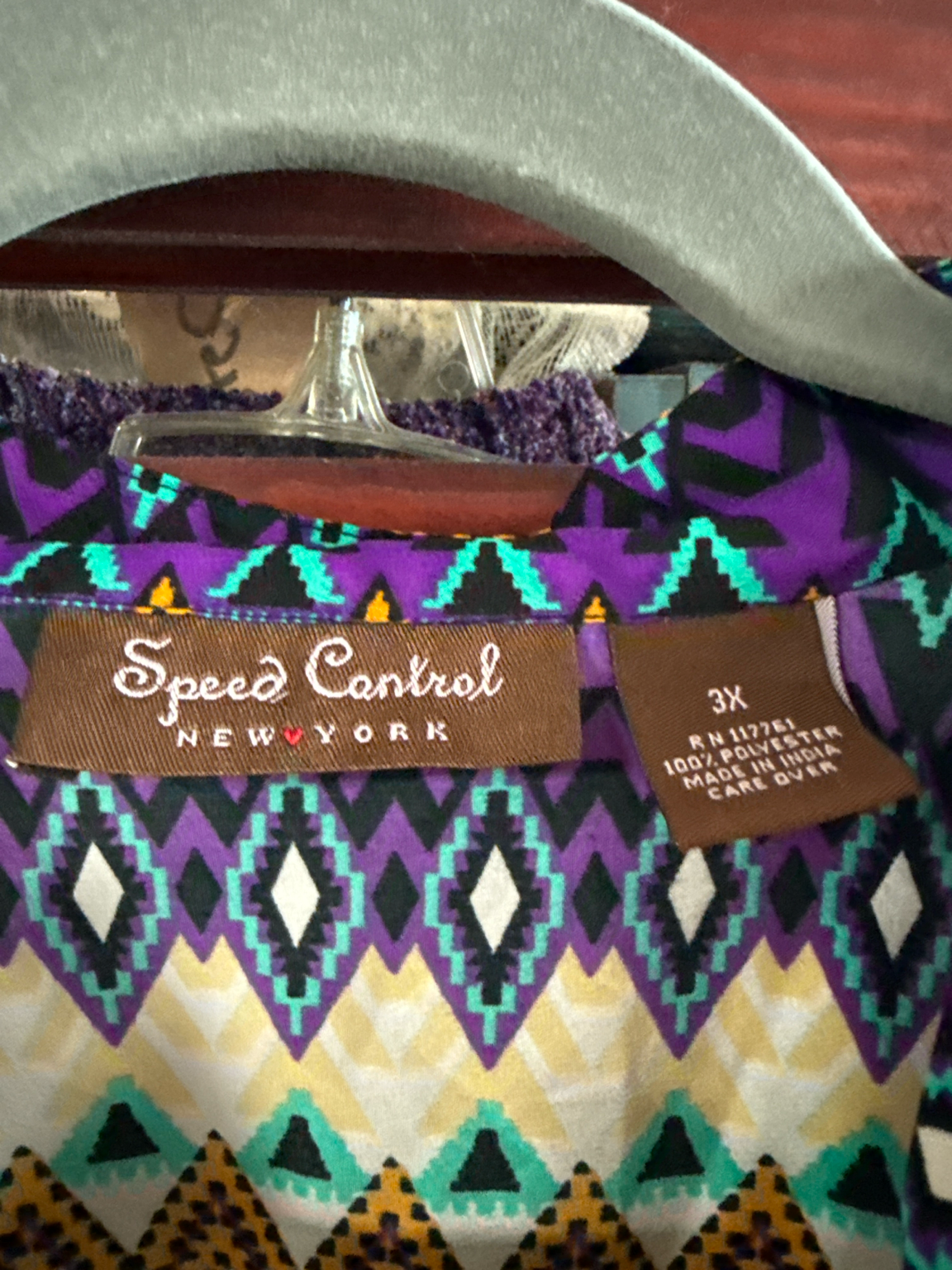 Speed Control New York Boho Geometric Shirt Dress | Women’s 3X | Multicolor Sleeveless Button Front Dress