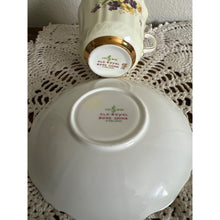 Load image into Gallery viewer, Old Royal Bone China England Pale Yellow with Purple and Yellow Violets Teacup & Saucer #2975