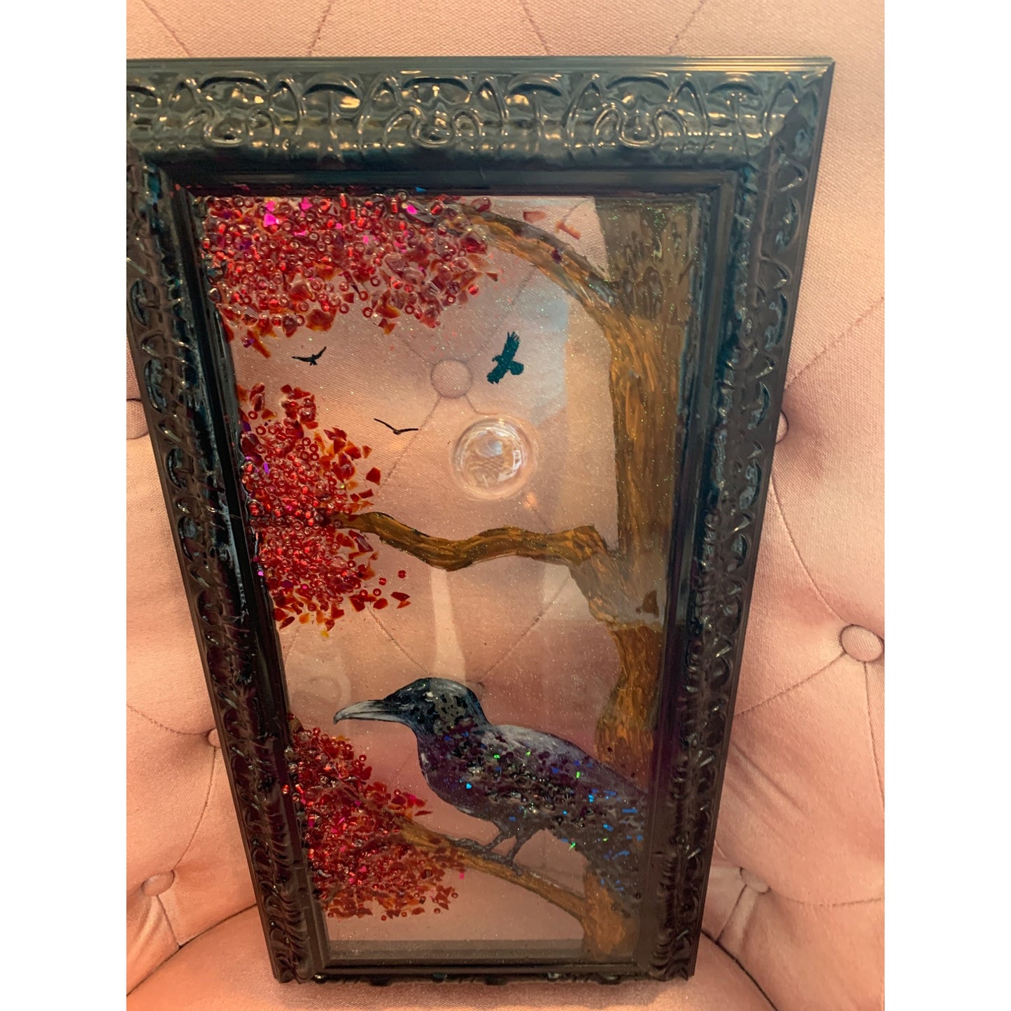 Crow with Flying Crows Resin and Glass By Kimberly Bottemiller