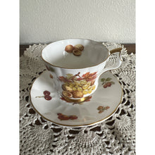 Load image into Gallery viewer, Royal Windsor Fine Bone China England Fruit Nut Gold Trim Teacup & Saucer