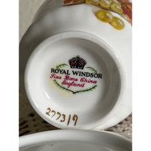 Load image into Gallery viewer, Royal Windsor Fine Bone China England Fruit Nut Gold Trim Teacup & Saucer