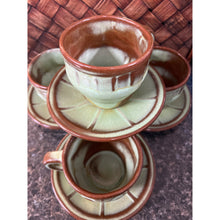 Load image into Gallery viewer, Frankoma Prairie Green Wagon Wheel Cup and Saucer Set of 4