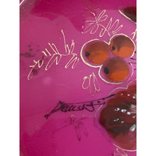 Load image into Gallery viewer, Vintage Hand Painted Pink Hand Blown Glass Bowl Bowl with Ruffled Edges, Butterflies and Wild Flowers Signed