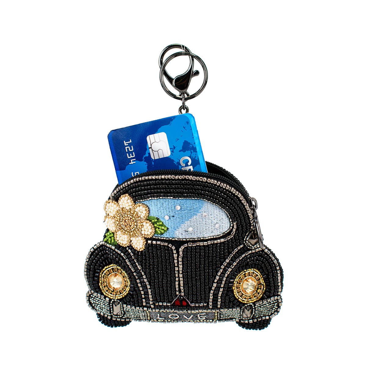 Mary Frances Accessories - On the Road Black Car White Flower Coin Purse
