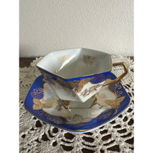Load image into Gallery viewer, Unmarked Iridescent and Gold Porcelain Teacup & Saucer