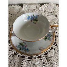 Load image into Gallery viewer, Vintage Japan Teacup & Saucer with Delicate Pink and Blue Flowers and Gold Trim