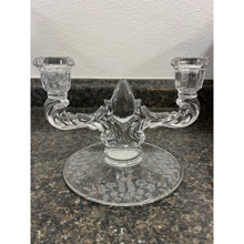 Load image into Gallery viewer, Pair of Vintage Martinsville Etched Glass Teardrop Double Taper Candlestick Holders