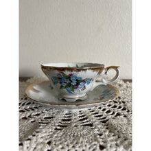 Load image into Gallery viewer, Vintage Japan Teacup & Saucer with Delicate Pink and Blue Flowers and Gold Trim