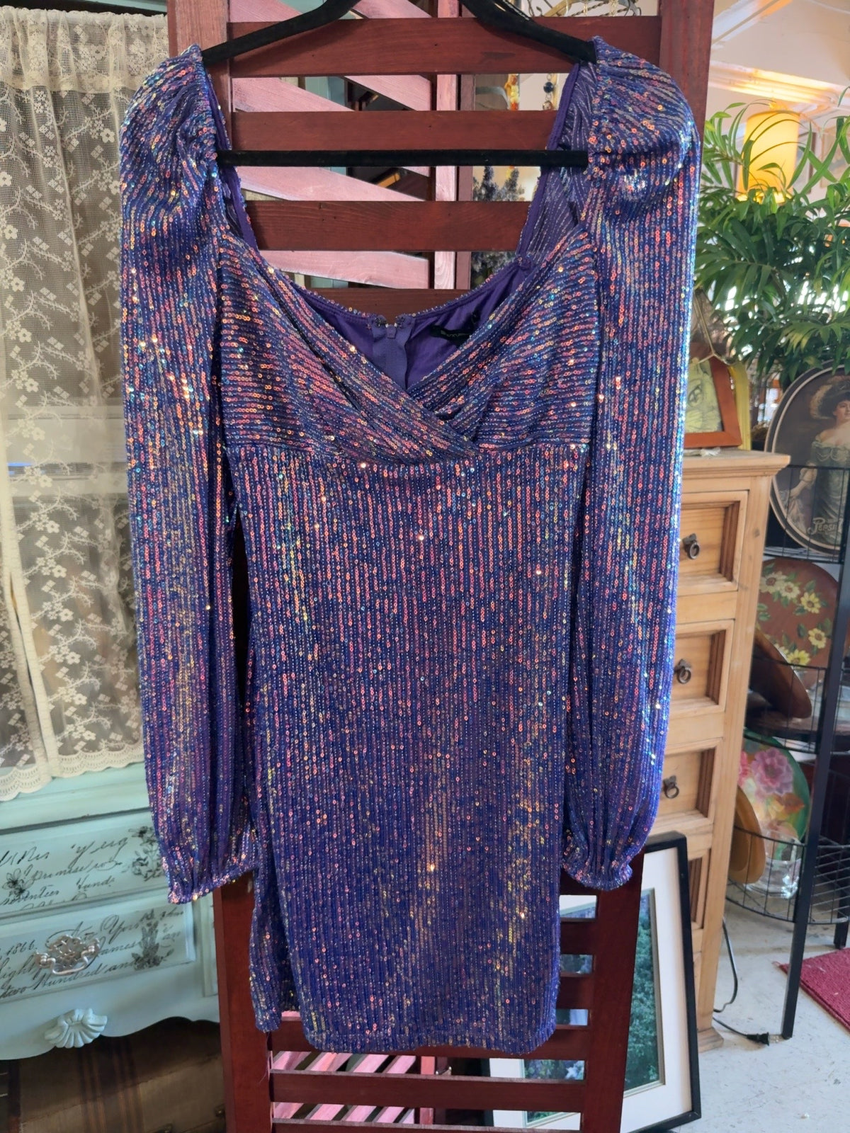 Fabiola Purple Iridescent Sequin Bodycon Mini Dress Size M NWT