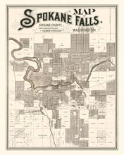 Load image into Gallery viewer, Vintage Map of Spokane Falls, Washington 1889