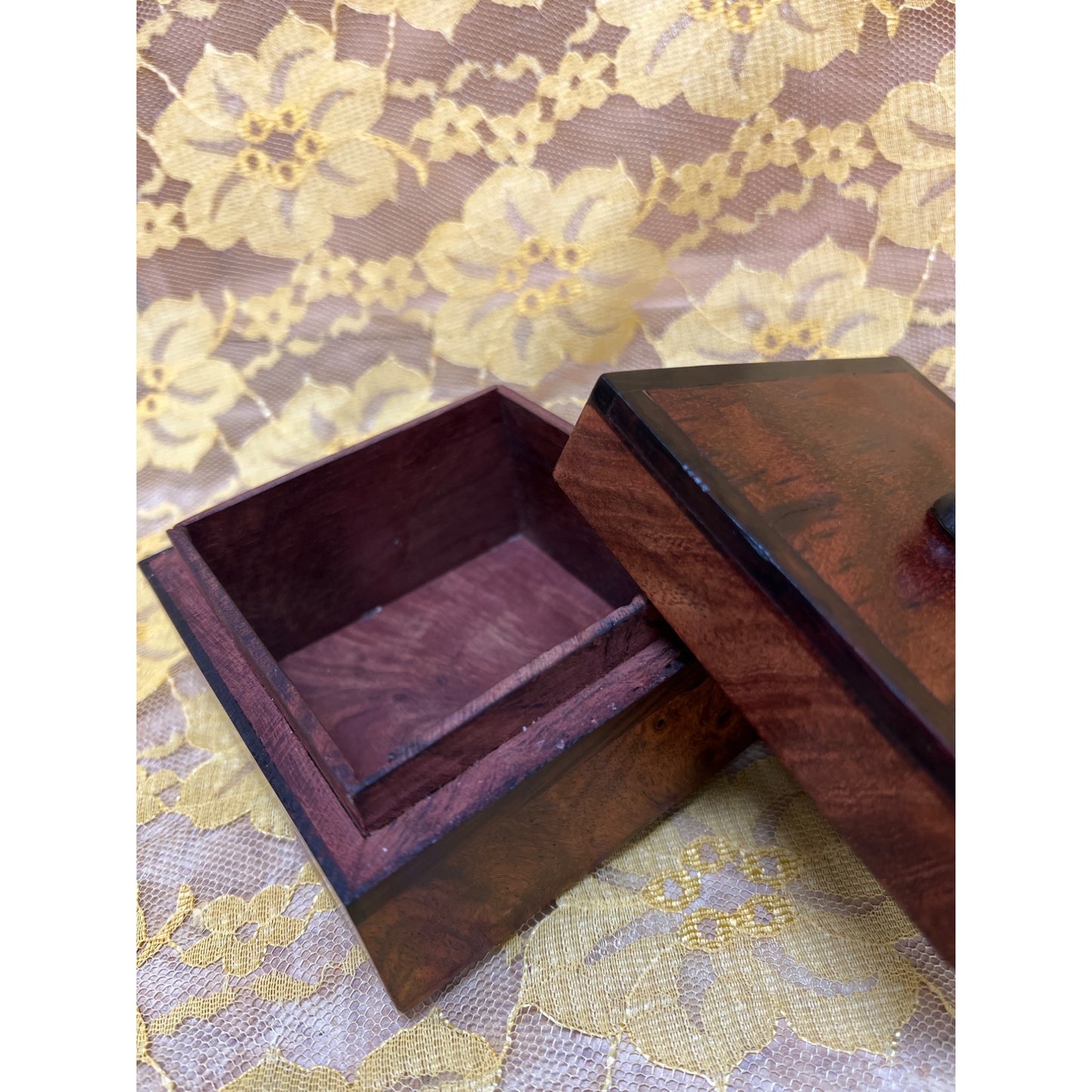 Vintage Hand Crafted Wooden Box 4x4x2-5/8”