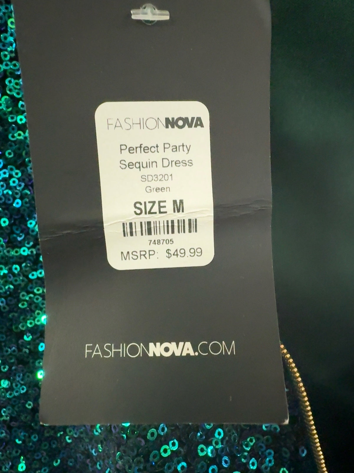 Fashion Nova Perfect Party Green Sequin Mini Dress Size M NWT
