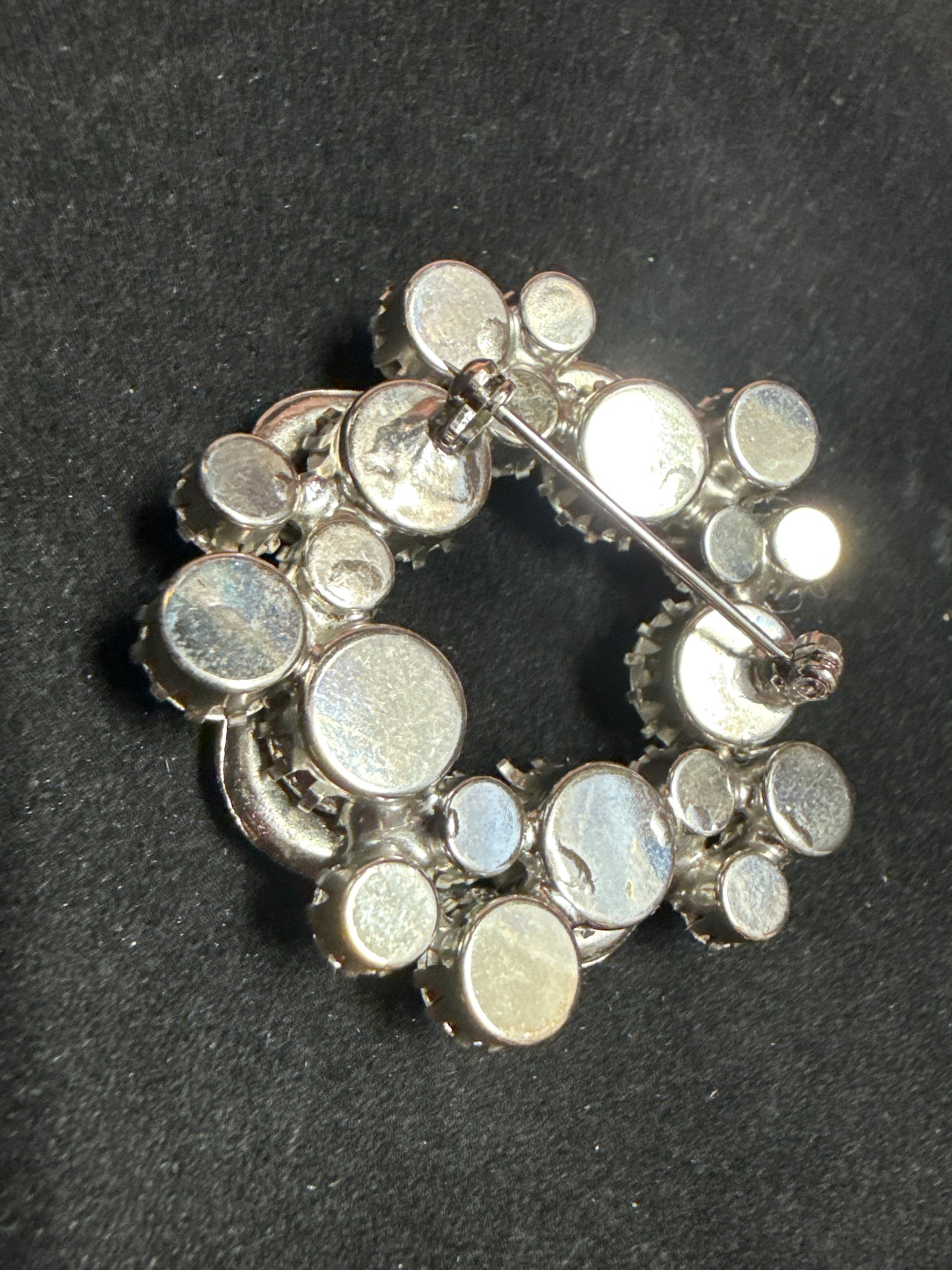Vintage Eisenberg Rhinestone Wreath Brooch with Clear Crystals.