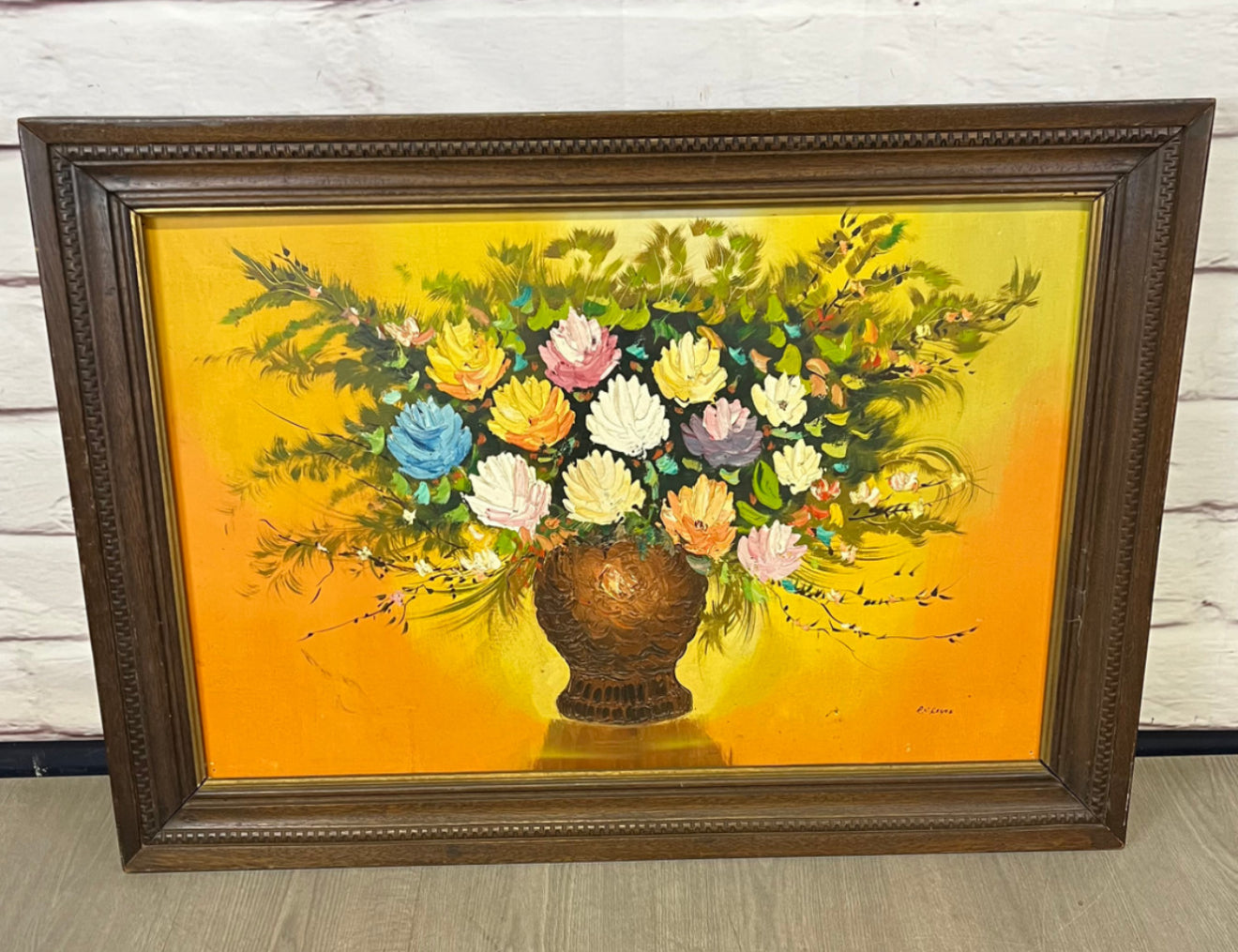 Mid-century Oil Painting of Flowers in a Vase by R. Cox.