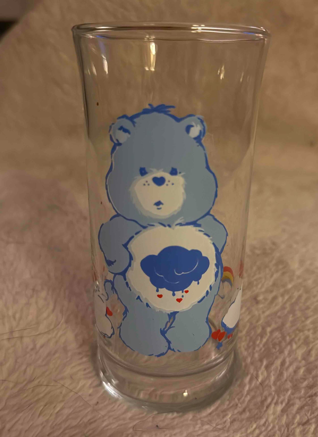 Vintage 1983 Care Bears Glass Tumbler from Pizza Hut "Grumpy"