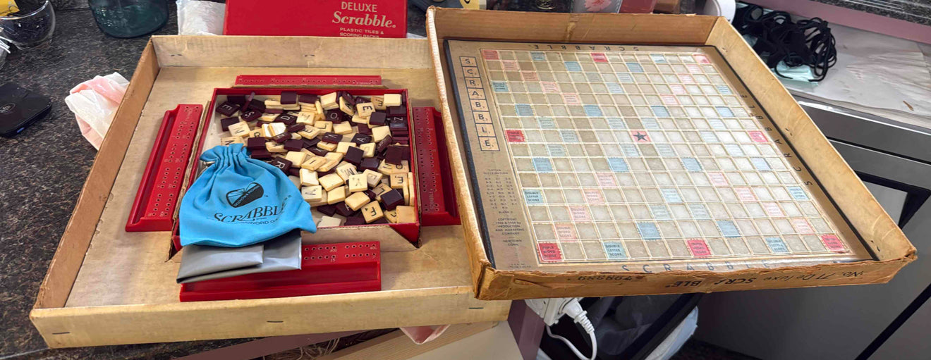 Vintage 1950s "Deluxe Scrabble" Game Set by Selchow & Righter.