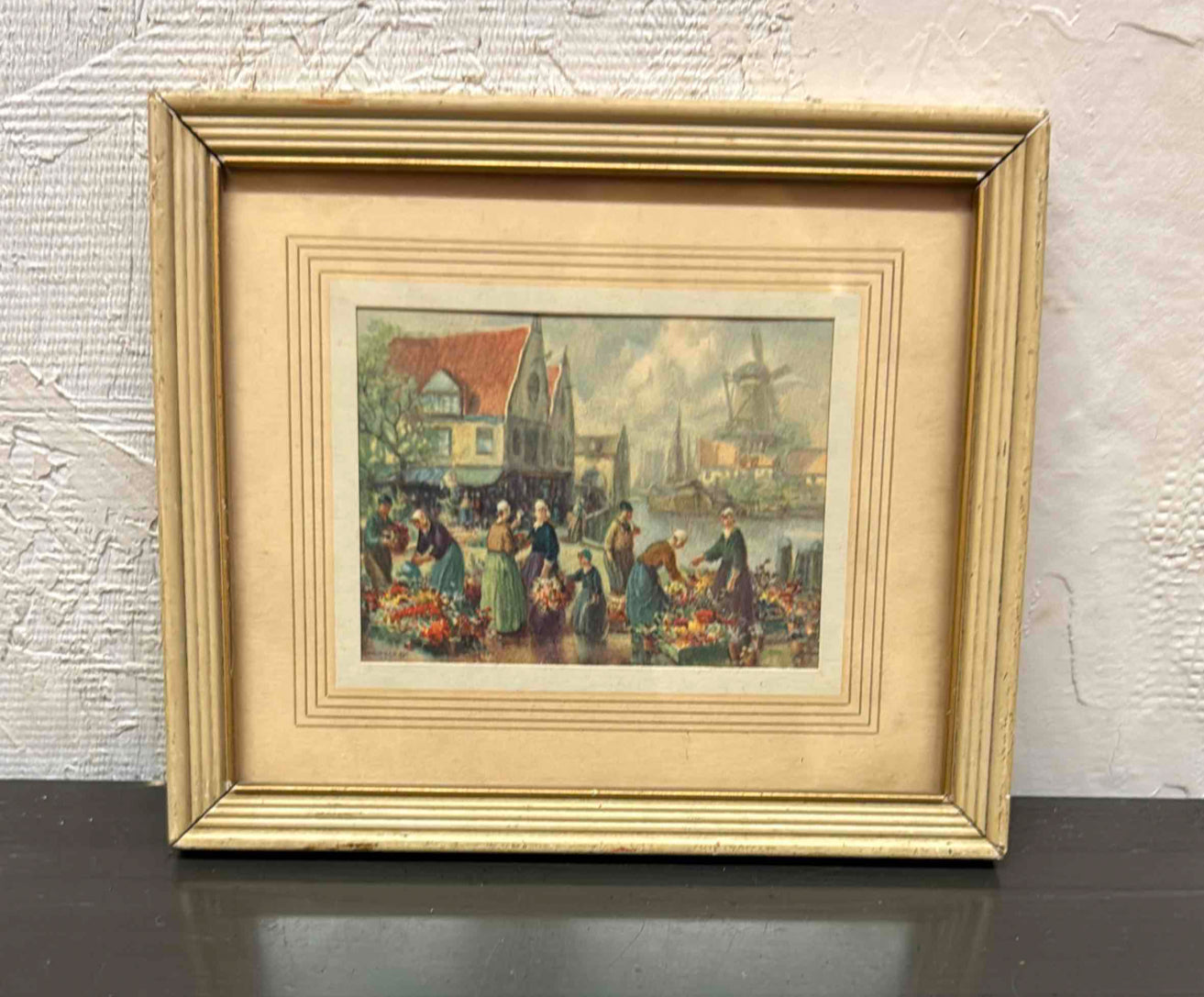 Framed Vintage Van Vreeland Dutch Flower Market Lithograph Print
