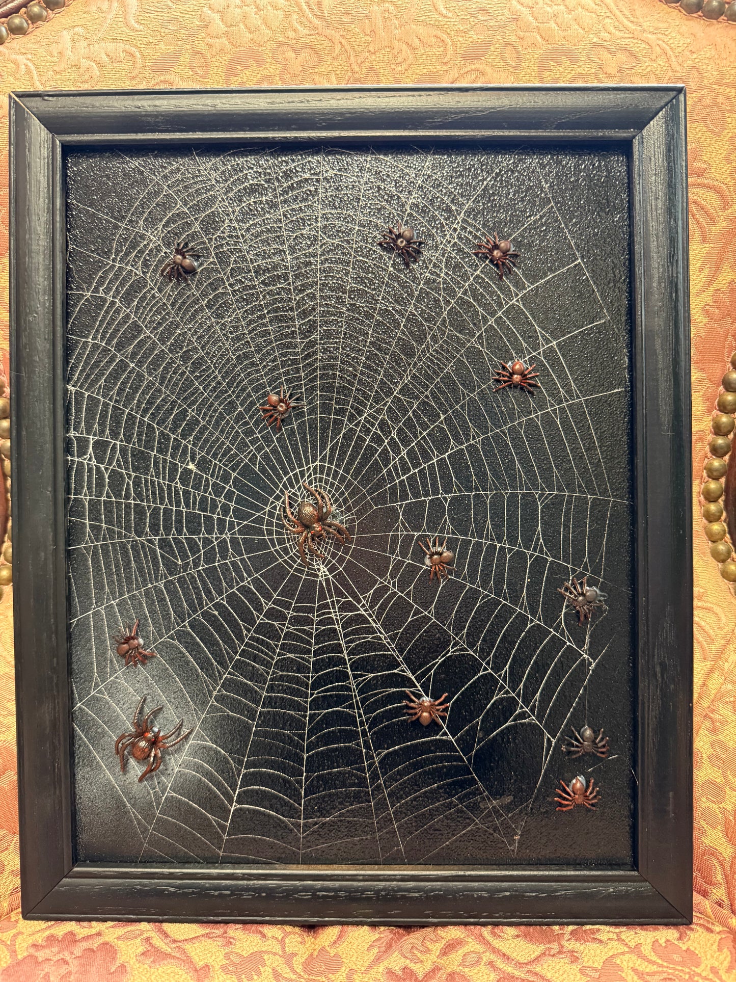 Orginal art painting Spiderweb with resin spiders