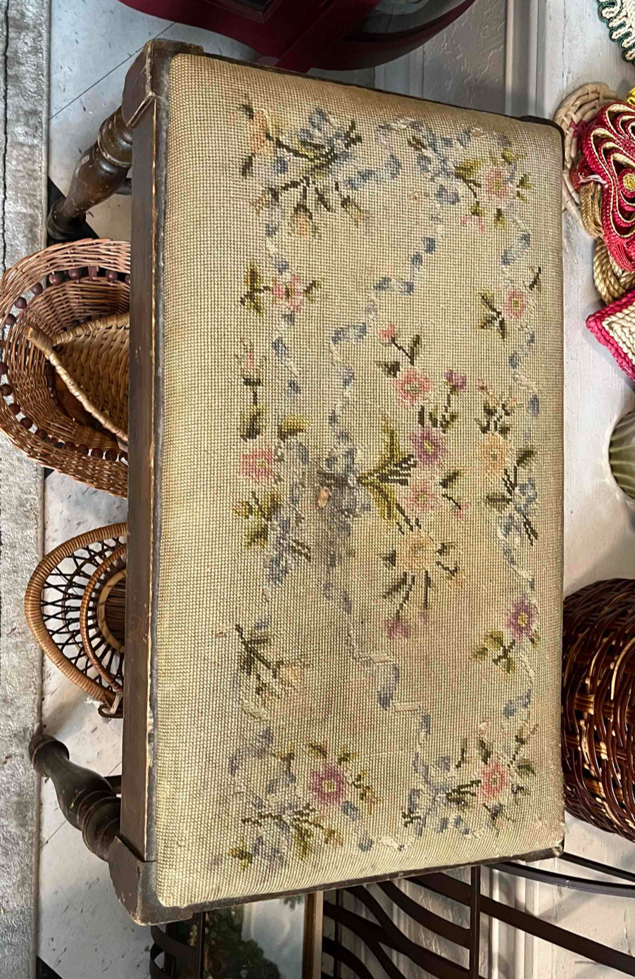 Early 20th Century Victorian Needlepoint Footstool