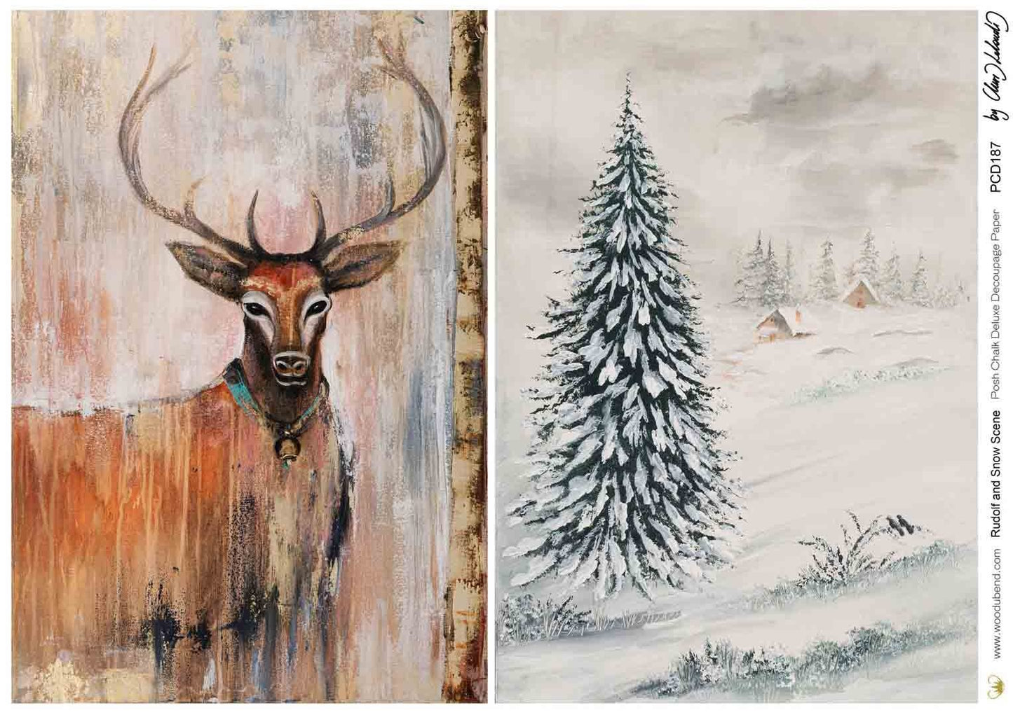 Rudolf And Snow Scene (A3) Posh Chalk Deluxe Decoupage By Chris Leloudis Posh Chalk Deluxe Decoupage - A3 17x12x.02