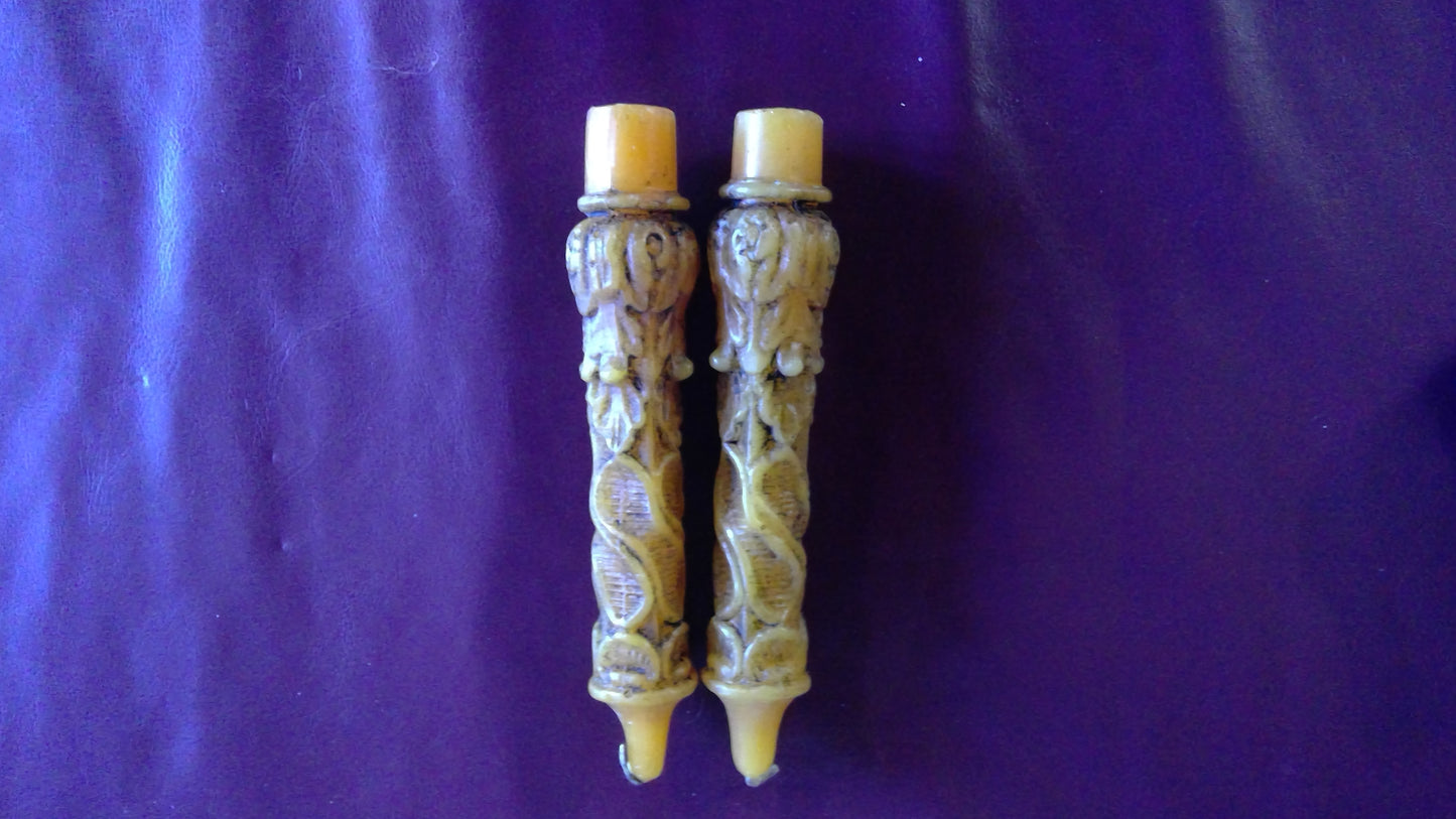 2pc Yellow Carved Candles