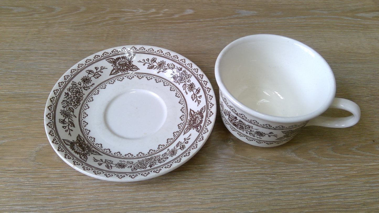 2pc Brown Floral Saucer and Teacup