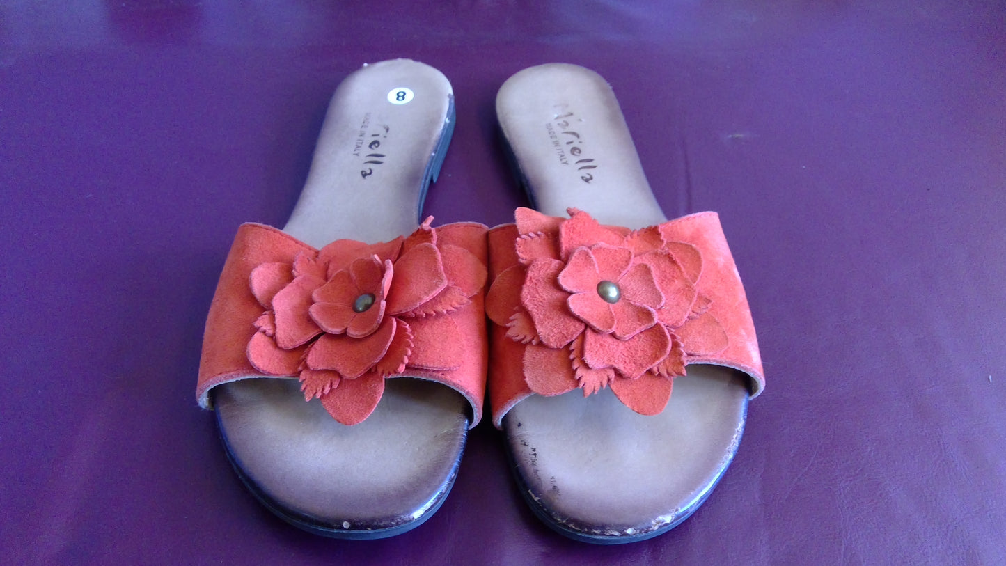 Orange Floral Leather Sandals