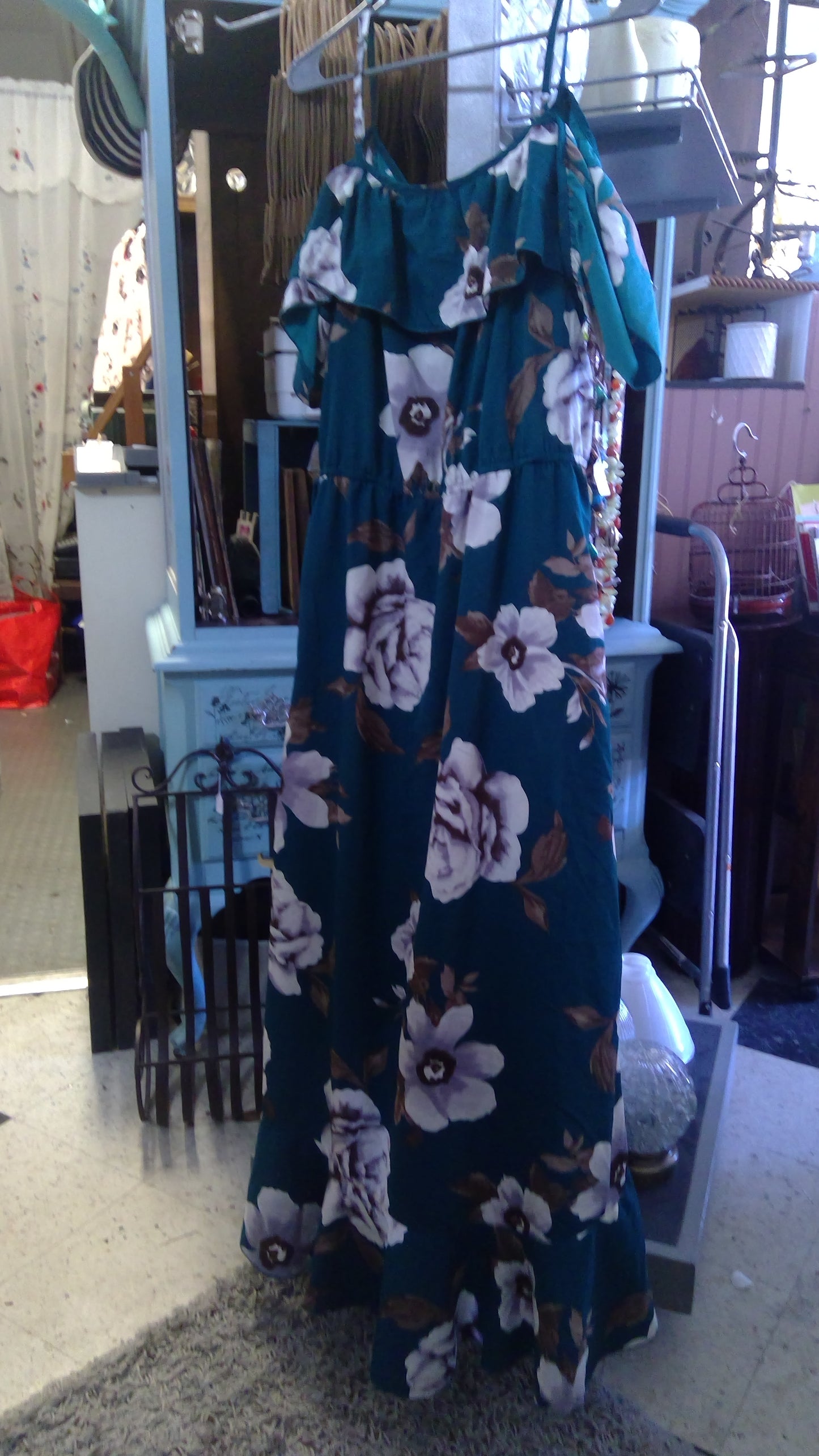 Teal Floral Off the shoulder Dress