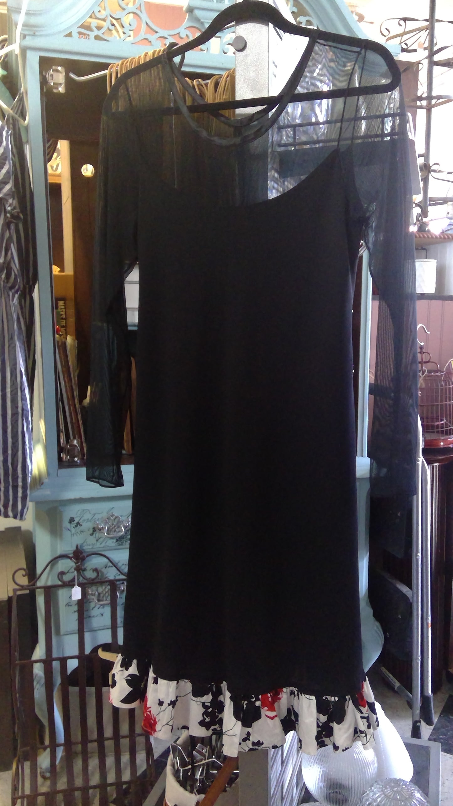 Black Dress with Floral ruffle trim