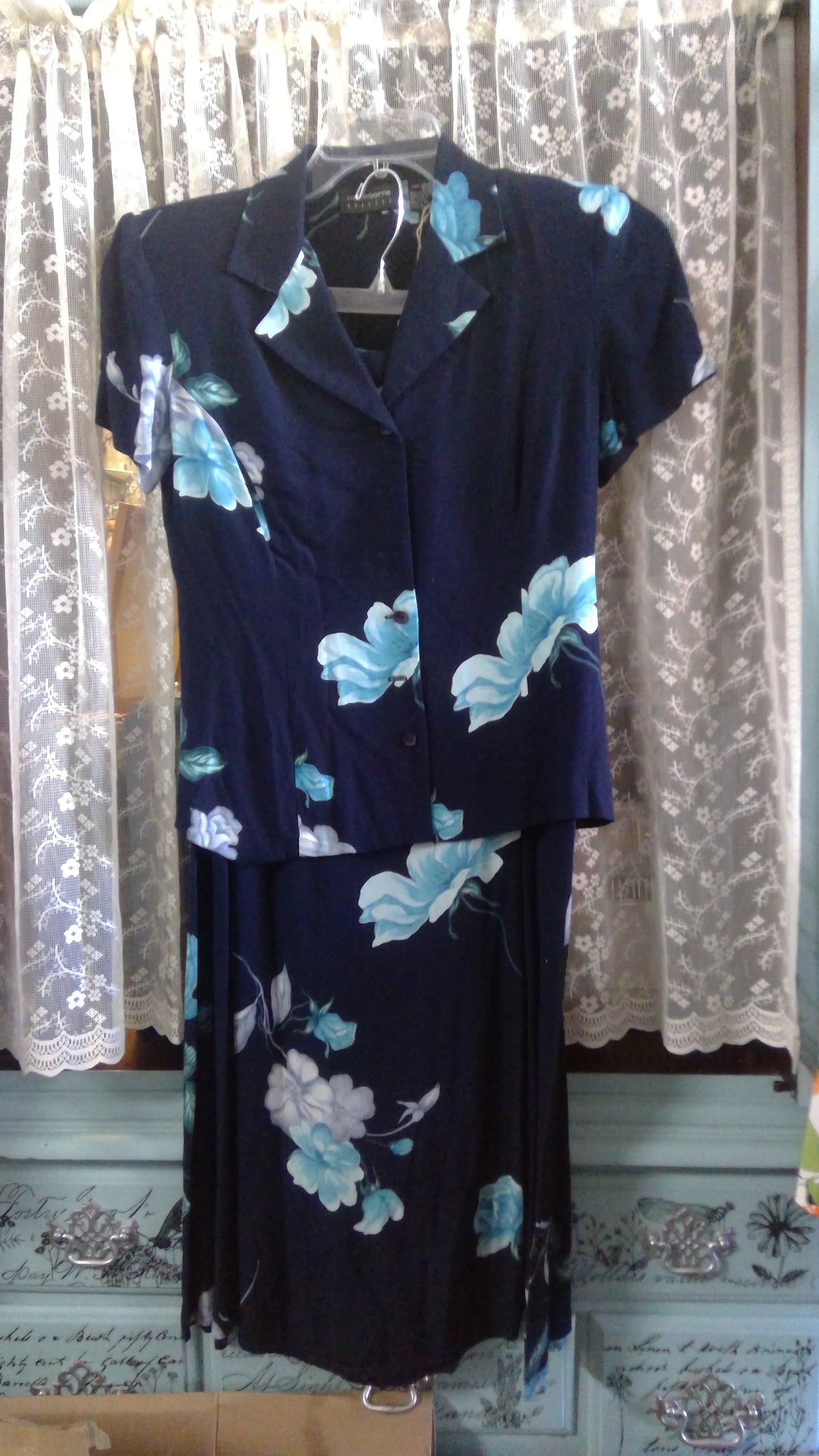 Navy Floral skirt and top Set