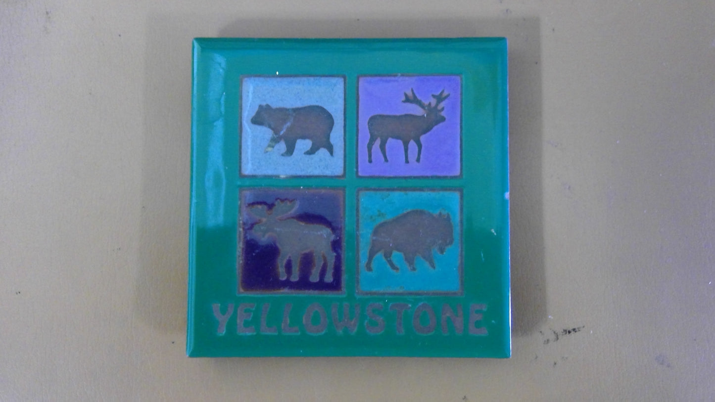 Vintage Masterworks Yellowstone Wildlife Ceramic Tile Trivet – Handcrafted in USA