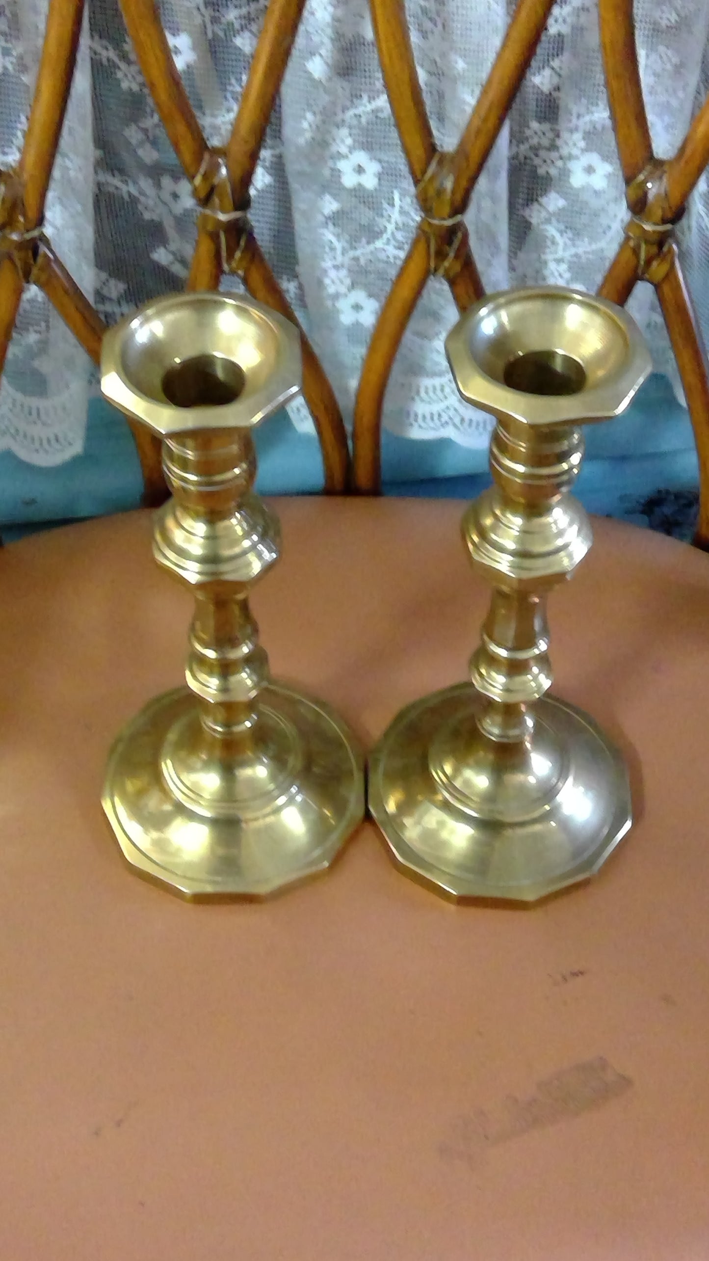Vintage Pair of Tall Brass Candlesticks – Made in Thailand