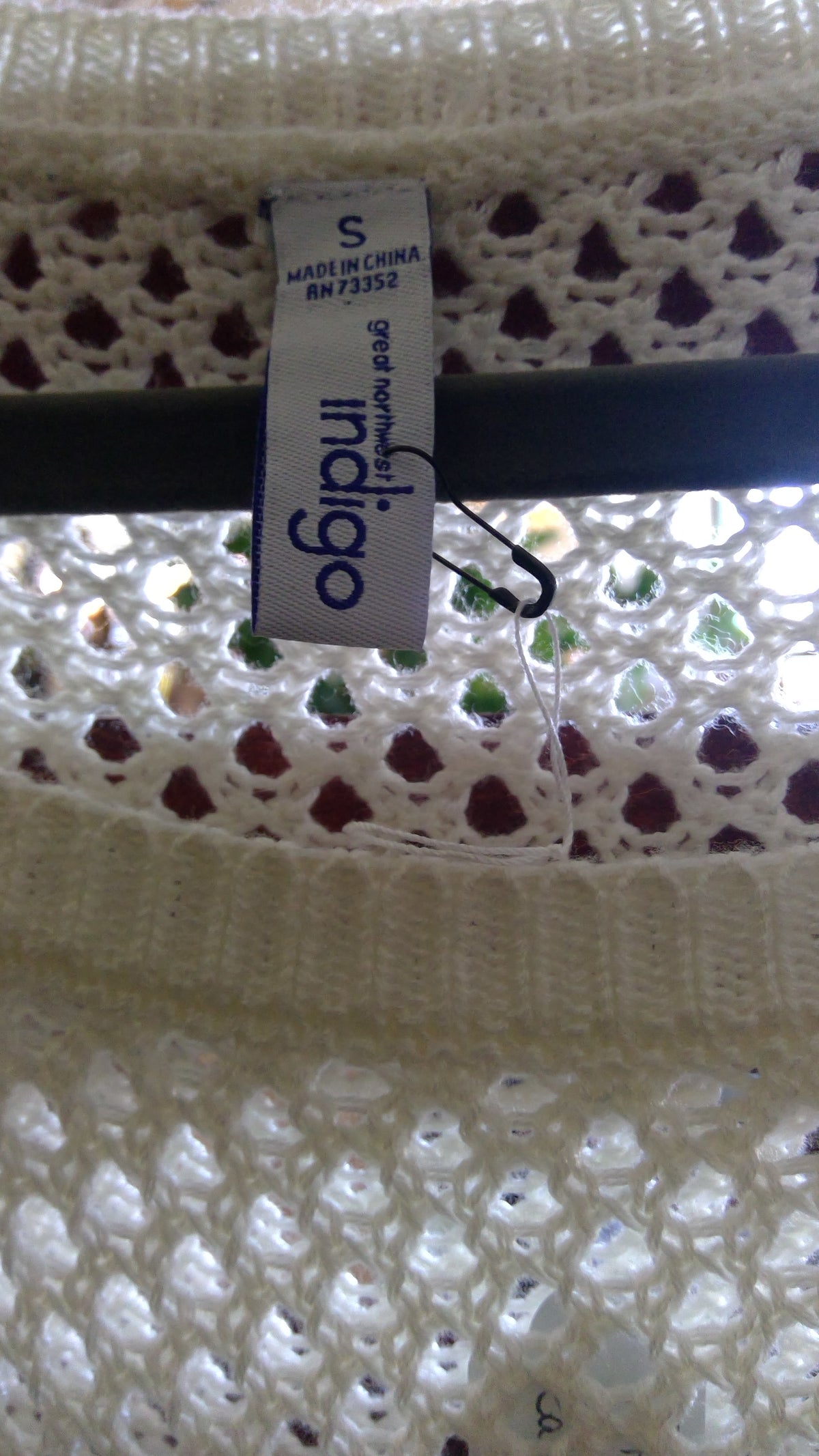 Indigo Ombre Open-Knit Mesh Sweater – White to Mint Green, Size Small