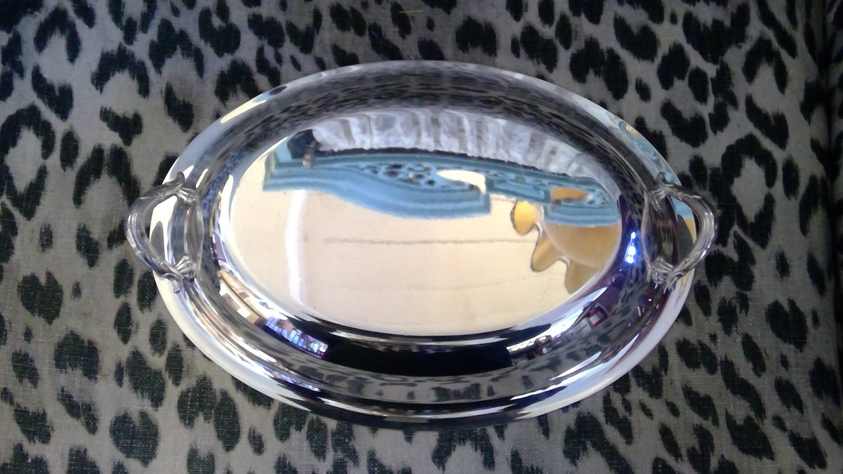 Vintage Silver-Plated Oval Serving Platter with Handles – 10" x 7"