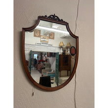 Load image into Gallery viewer, Vintage Carved Mahogany Shield Mirror With Floral Cap Detail