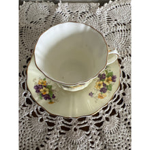 Load image into Gallery viewer, Old Royal Bone China England Pale Yellow with Purple and Yellow Violets Teacup & Saucer #2975