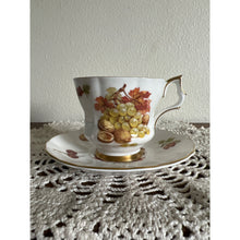 Load image into Gallery viewer, Royal Windsor Fine Bone China England Fruit Nut Gold Trim Teacup & Saucer