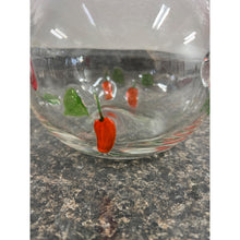 Load image into Gallery viewer, Large Hand Blown Green and Clear Glass Pitcher with Red Chili Peppers