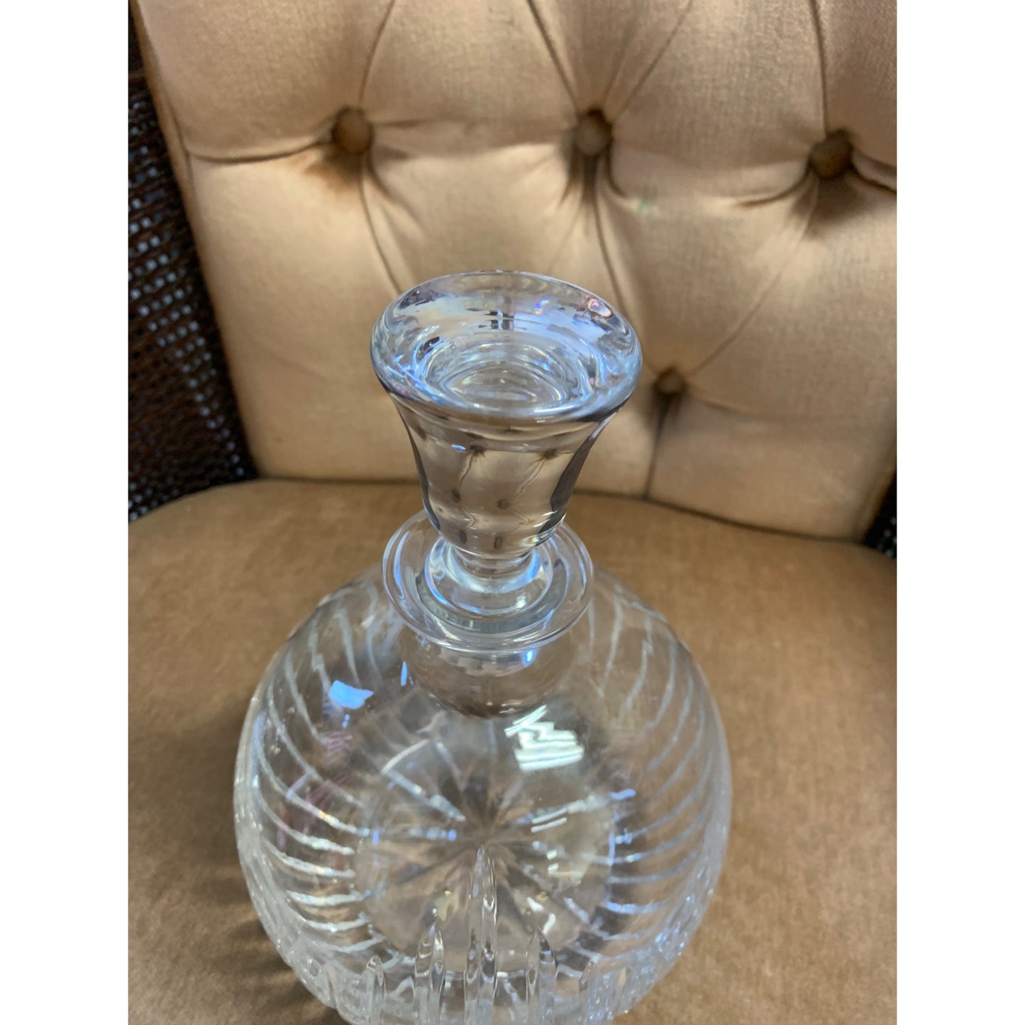 Round Clear Crystal Hand Cut Wine / Cognac Decanter
