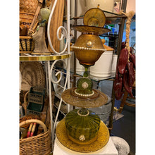 Load image into Gallery viewer, Upcycled Amber and Avocado Glass Yard Art Bird Feeder