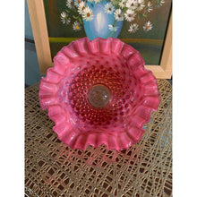 Load image into Gallery viewer, Vintage Fenton Hobnail Pink with White Opalescent Ruffle Bowl